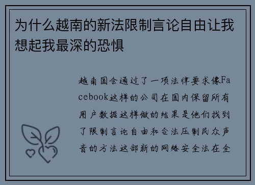 为什么越南的新法限制言论自由让我想起我最深的恐惧 